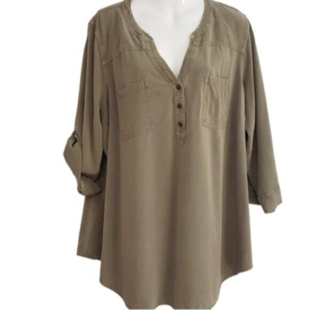torrid Olive Green Button-Front Utility Tunic - Picture 13 of 14